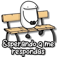 a cartoon character is sitting on a bench with the words `` esperando q me respondas '' .