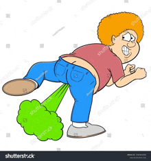 a cartoon illustration of a man farting with green smoke coming out of his butt