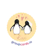 a logo for groupcards.io with two penguins in love