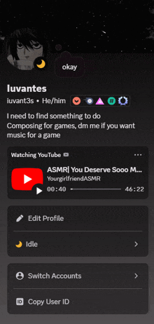 a screenshot of a person 's profile with a youtube icon