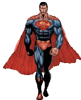 a man in a superman costume with a red cape .