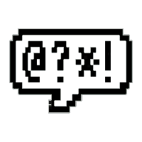 a black and white pixel art speech bubble with a question mark , asterisk and exclamation point .