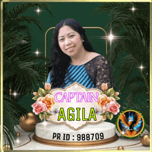 a picture of captain agila is surrounded by flowers and palm trees