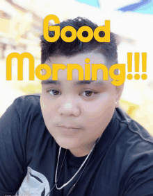 a picture of a man with the words " good morning " on it