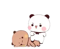 a panda bear is standing next to a brown bear on a white background