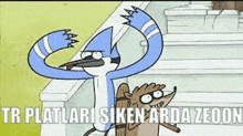 a cartoon of a bird and a raccoon with the words regular show on the bottom right