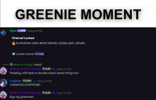 a screenshot of a greenie moment with a locked channel