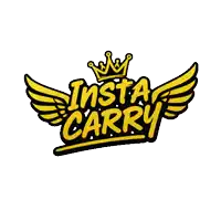 the logo for insta carry has wings and a crown on it
