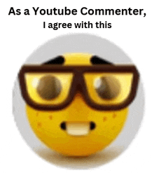 a yellow smiley face with glasses on it and the words `` as a youtube commenter , i agree with this '' .