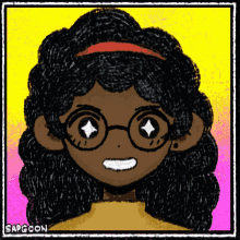 a cartoon drawing of a girl with glasses and the name sapgoon