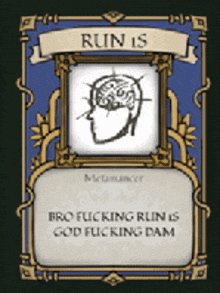 a card that says run is on it with a picture of a brain