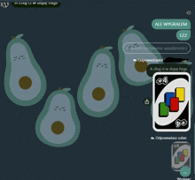 a screenshot of a game of uno with avocados on the screen