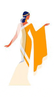 a woman in a yellow and white dress is standing in a cartoon style .