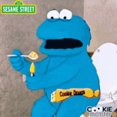 sesame street cookie monster sitting on a toilet