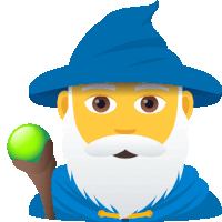 a wizard with a blue cape and a white beard