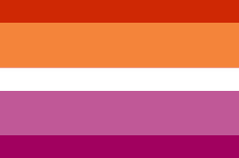 a lesbian flag with red , orange and purple stripes on a white background .