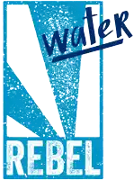a poster that says water rebel with a hand holding a water bottle