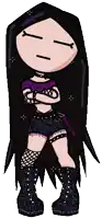 a pixel art drawing of a girl with a purple top and purple boots