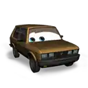 a cartoon car with blue eyes and a smiley face on the front .