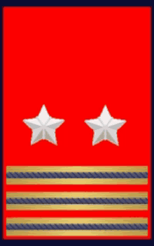 two white stars are on a red background with gold stripes