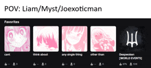 a screenshot of a page that says " pov liam / mysti / joexoticman "