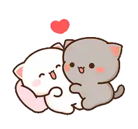 a couple of cats are hugging each other with a heart above them .