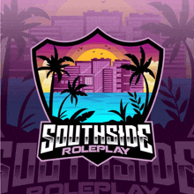 a logo for southside roleplay with palm trees and buildings