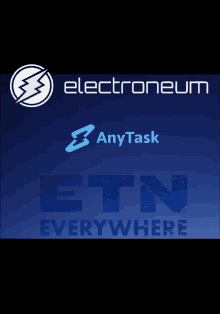 a logo for electroneum any task and etn everywhere on a dark blue background