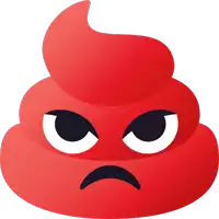 a red poop with an angry face on a white background