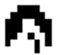 a black and white pixel art icon of a person 's head with long hair .