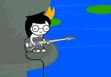 a cartoon of a girl playing a guitar with her eyes closed