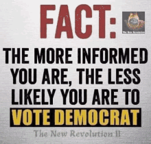 a poster that says `` the more informed you are , the less likely you are to vote democrat ''