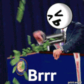 a cartoon of a man holding a gun with the word brrr on the bottom right