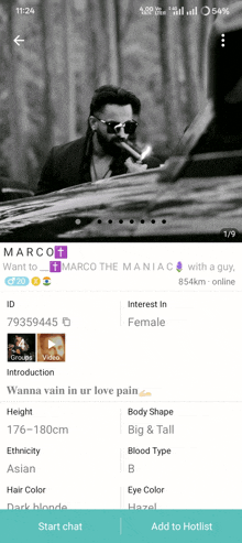 a screenshot of marco 's profile on a dating website