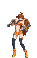 a pixel art of a female squirrel with a sword