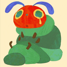 a cartoon drawing of a caterpillar with tears running down its eyes