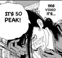 a black and white drawing of a person with a speech bubble saying it 's so peak