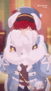 a cartoon character with red hair and white ears