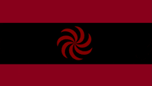 a red and black swirl on a black background