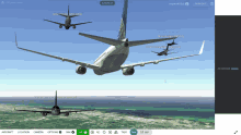 a computer screen shows three planes flying over the ocean and says autopilot on the top left