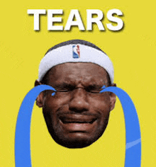 lebron james is crying with tears coming out of his eyes .