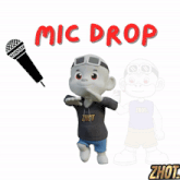 a cartoon character is standing next to a microphone and the words mic drop