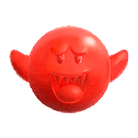 a red cartoon character with a big mouth and teeth .