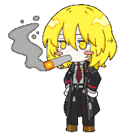 a cartoon drawing of a girl with yellow hair smoking a cigarette with a smoke coming out of her mouth