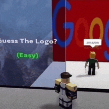 a video game character is standing in front of a screen that says " guess the logo "