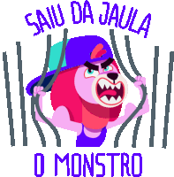 a cartoon of a lion behind bars with the words saiu da jaula o monstro