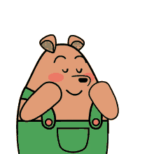 a cartoon of a bear wearing green overalls with a d on the pocket