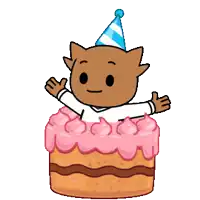 a cartoon cat wearing a party hat is jumping out of a cake