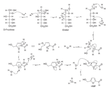 a diagram showing the chemical reactions between d-fructosa and endol