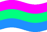 a pink green and blue wave with a white border